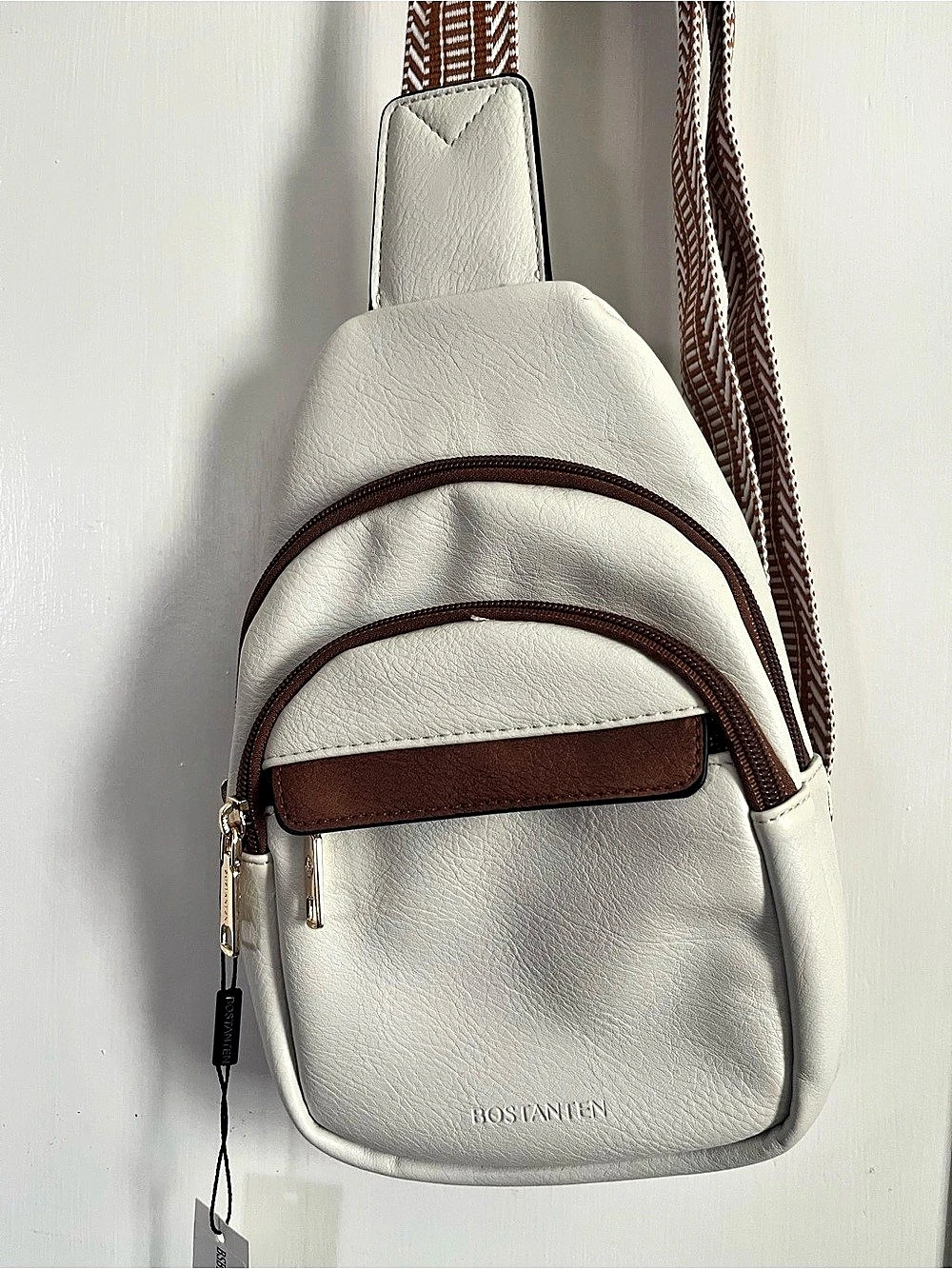 BOSTONIAN Mini Backpack in White & Brown NWT